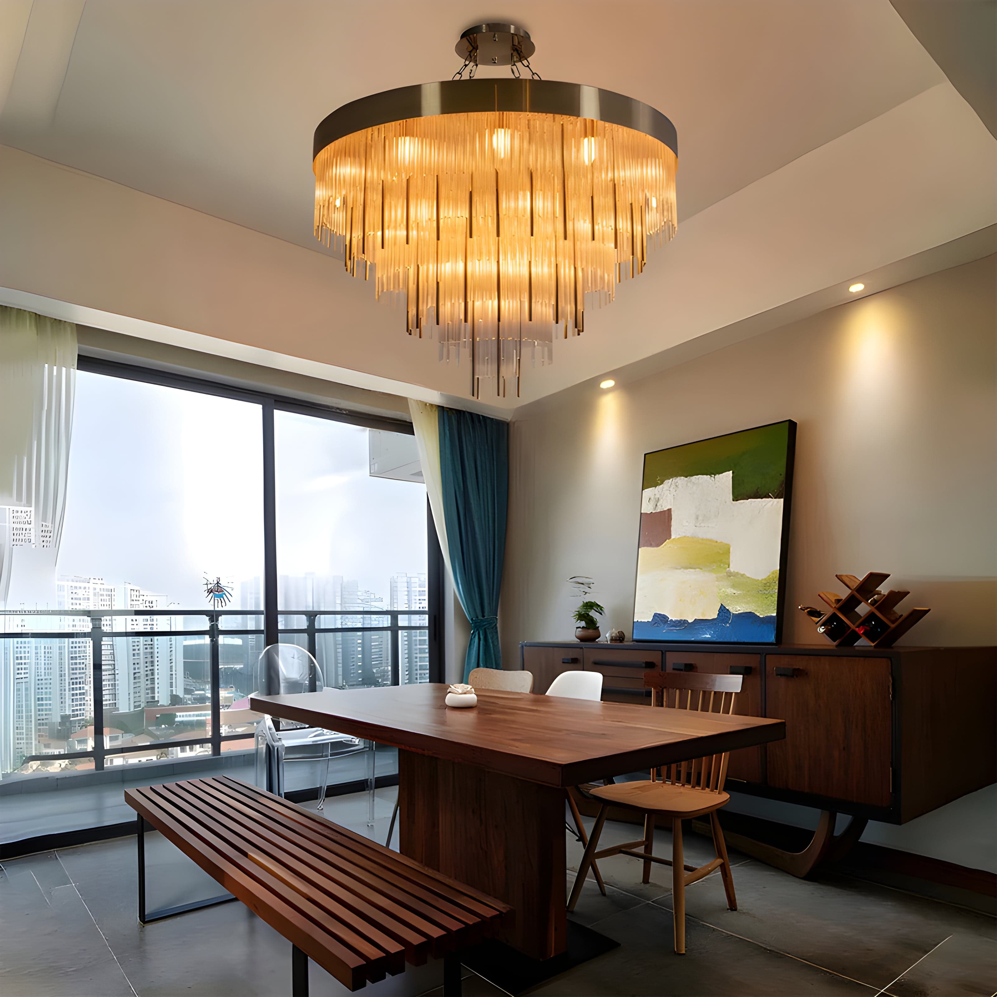 Asgard Crystal Chandelier, A cascading crystal column for double-height voids and grand foyers.