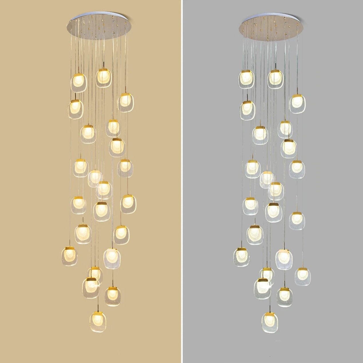 22-Light Staircase, Twenty-two lights engineered for double-height stairwells.