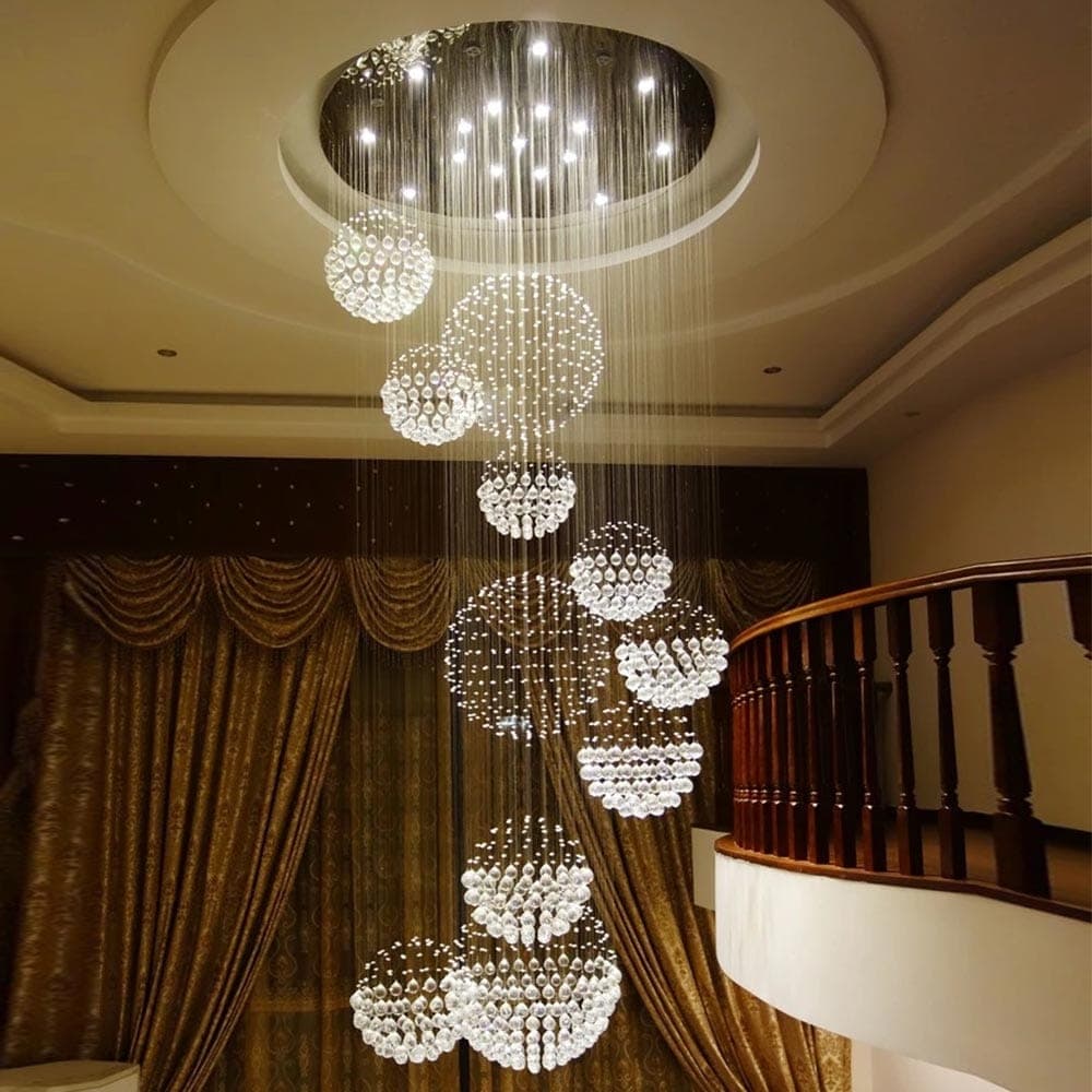 A bespoke crystal cascade built to fall the full height of a stairwell